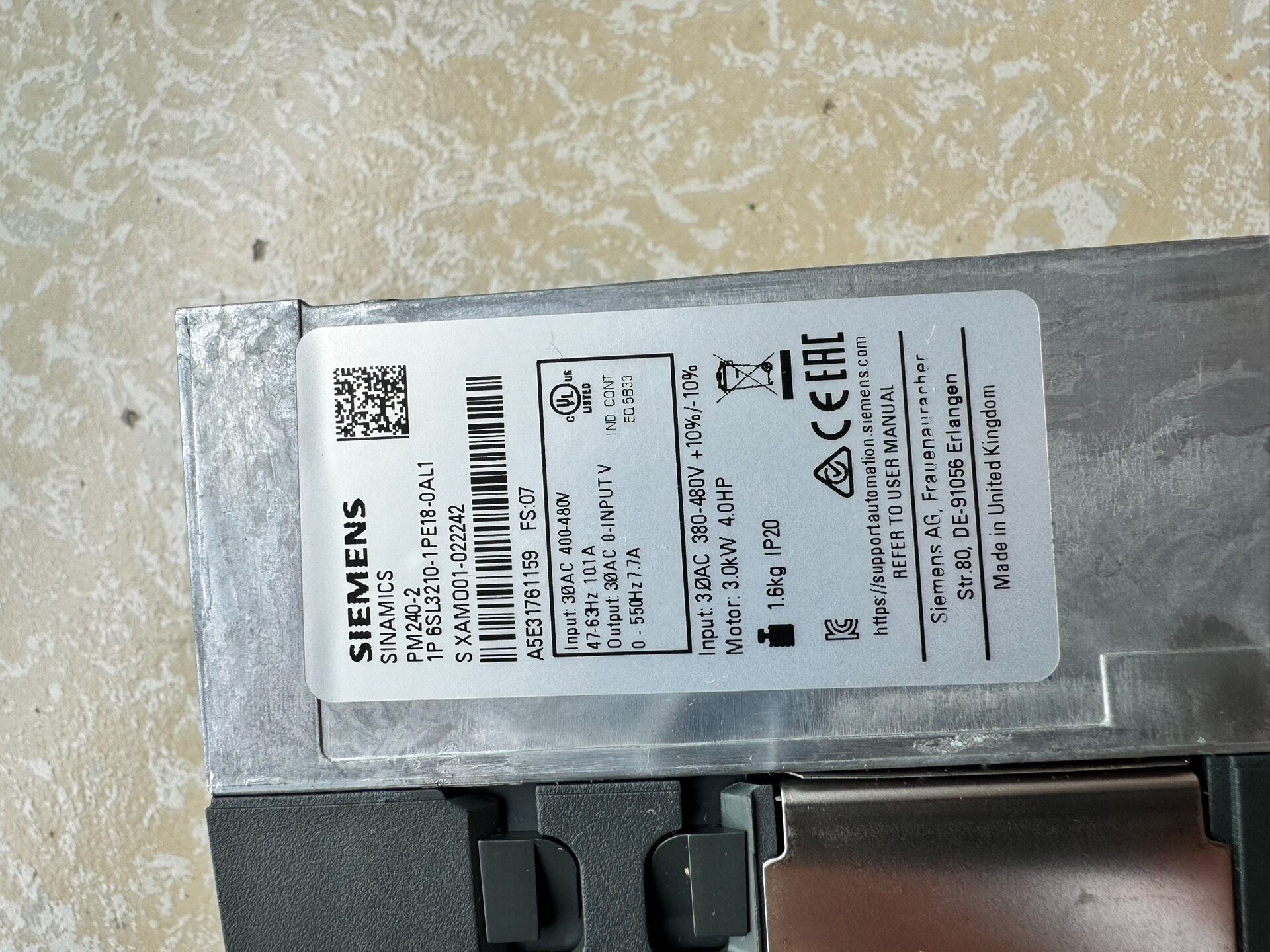 Siemens 6SL3210-1PE18-0AL1 PM240-2 4