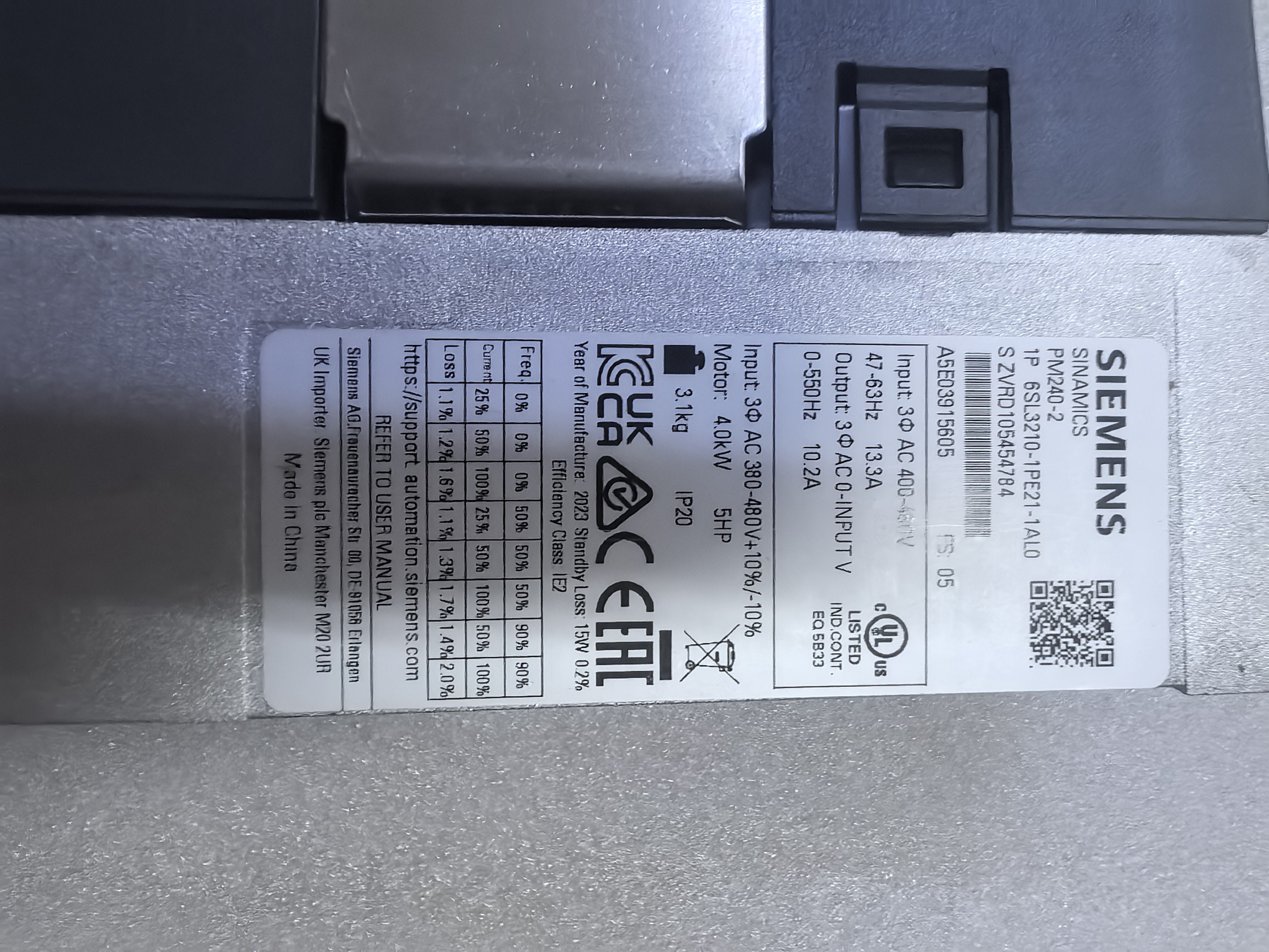 Siemens 6SL3210-1PE21-1AL0 PM240-2 6
