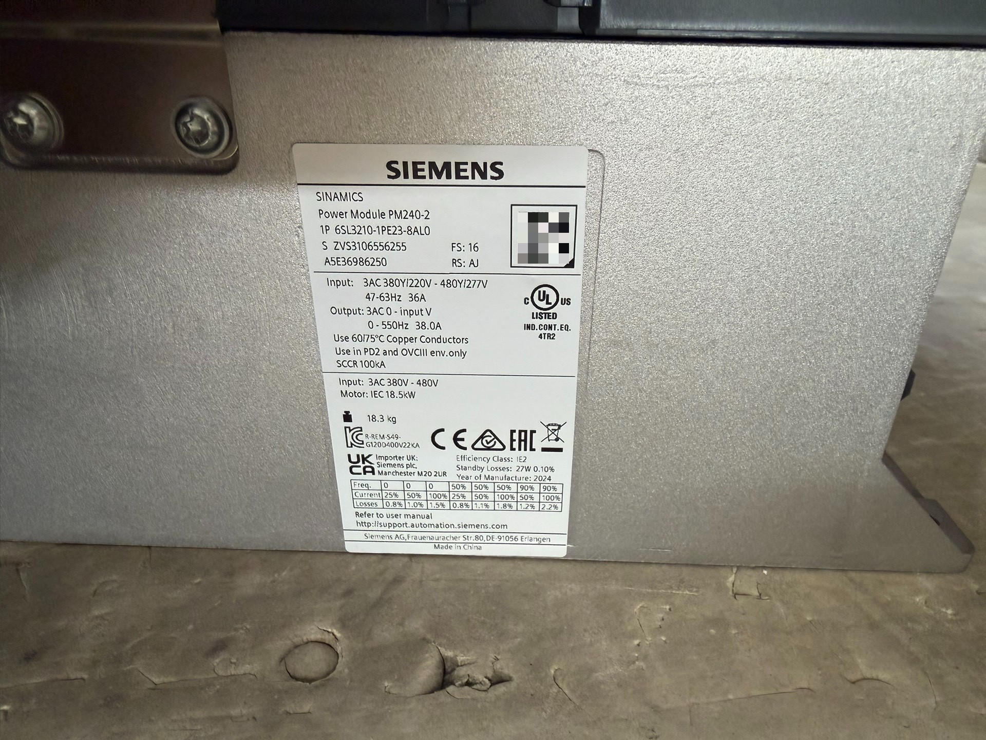 Siemens 6SL3210-1PE23-8AL0 PM240-2 3