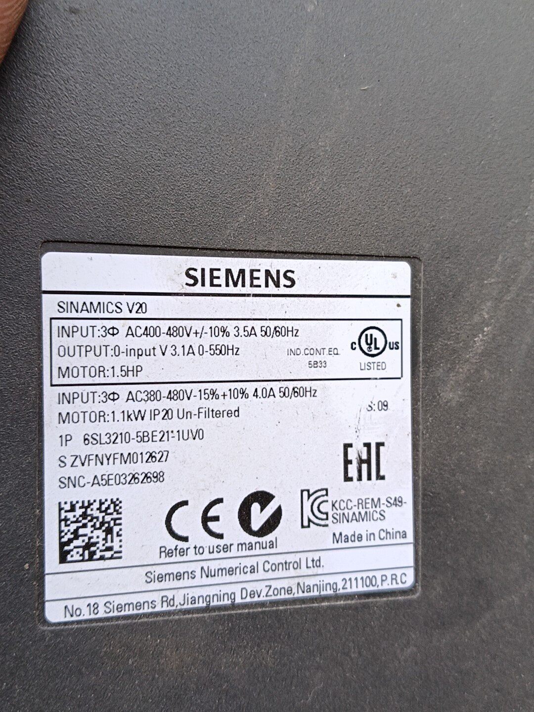 Siemens 6SL3210-5BE21-1UV0 SINAMICS V20 Преобразователь частоты 2