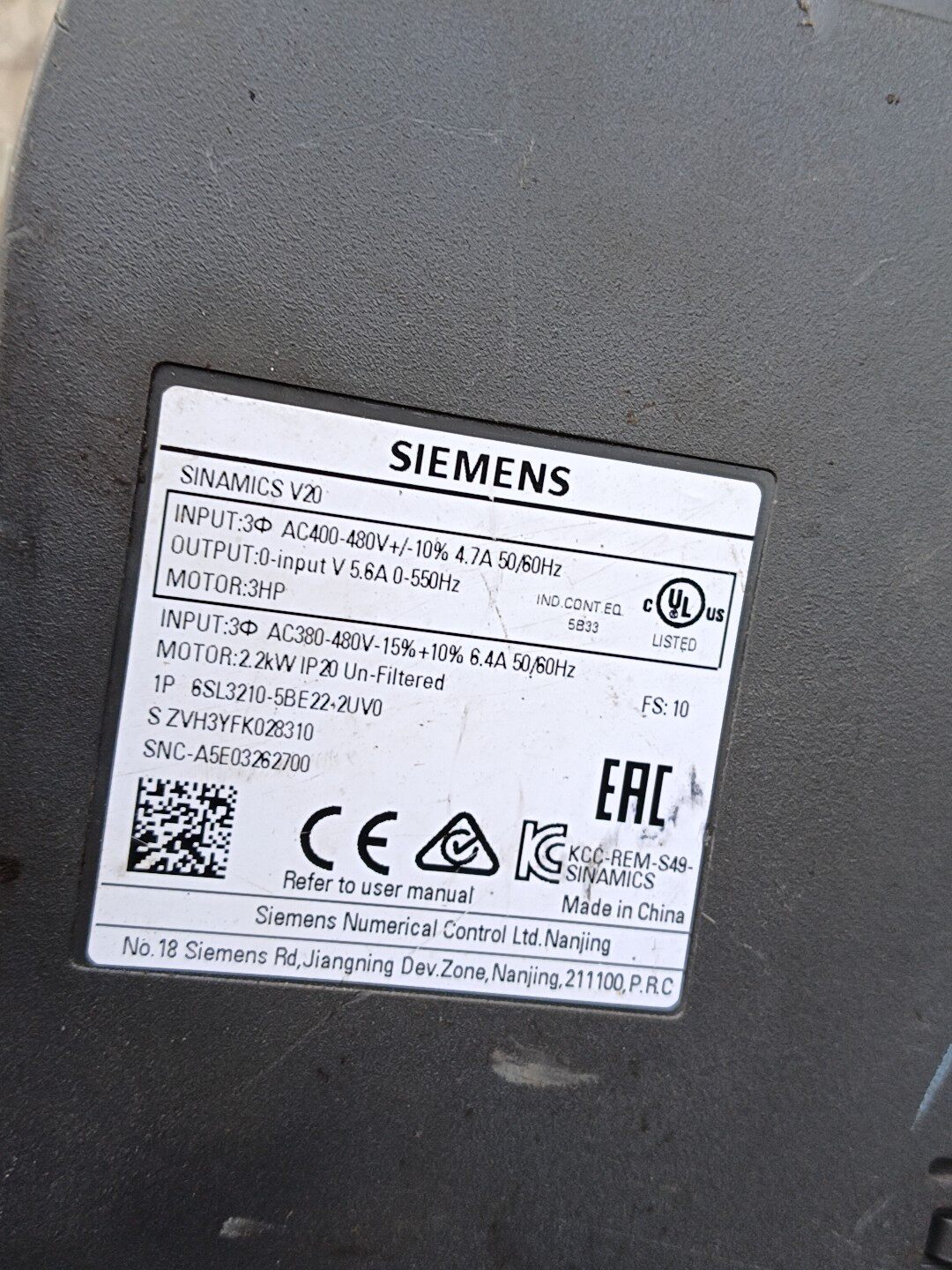 Siemens 6SL3210-5BE21-1UV0 SINAMICS V20 Преобразователь частоты 4
