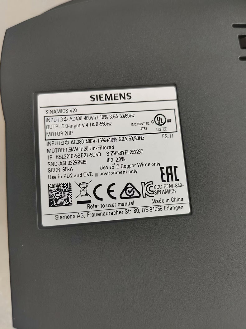 Siemens 6SL3210-5BE21-5UV0 SINAMICS V20 Преобразователь частоты 2