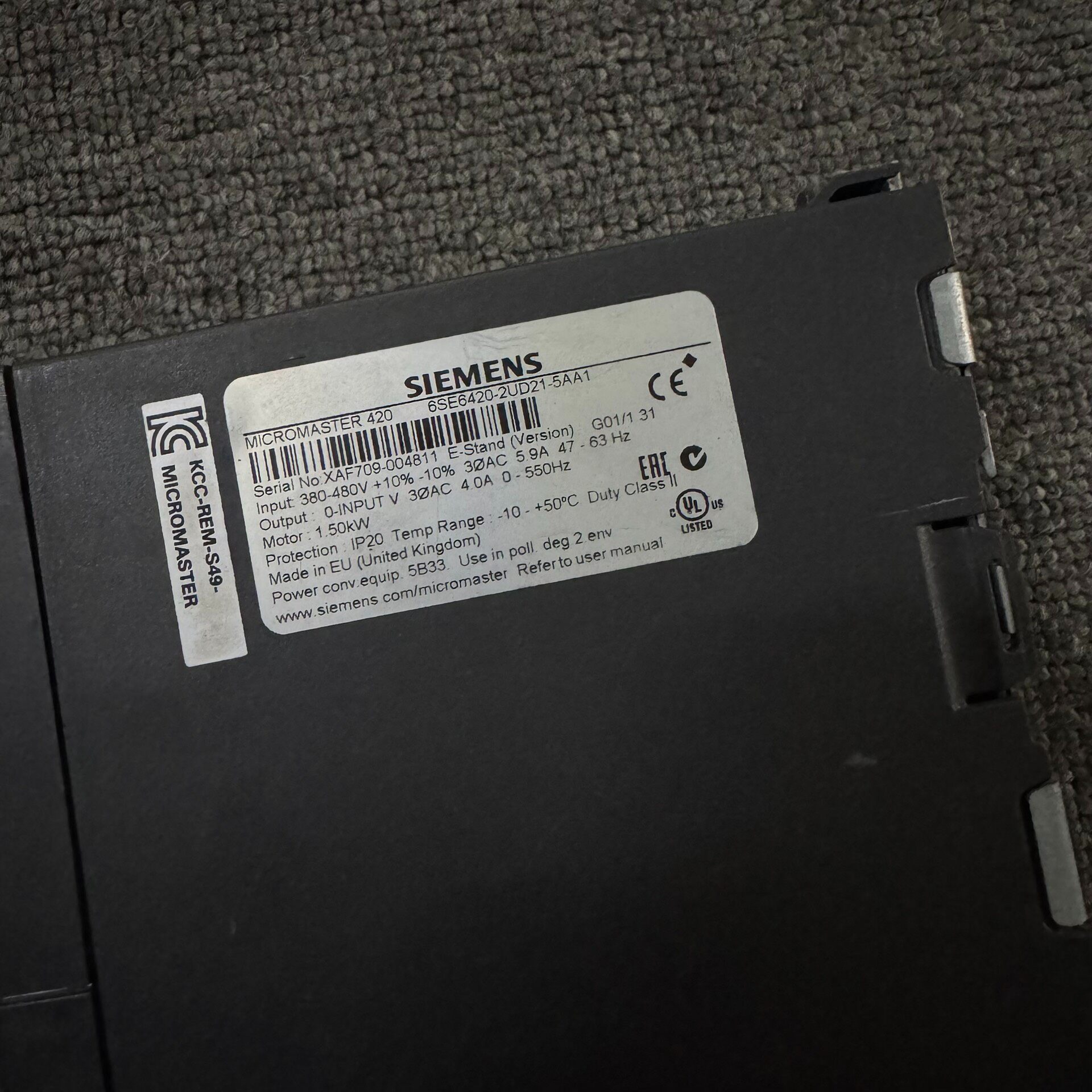 Siemens 6SE6420-2UD21-5AA1 MICROMASTER 420 Преобразователь частоты 2
