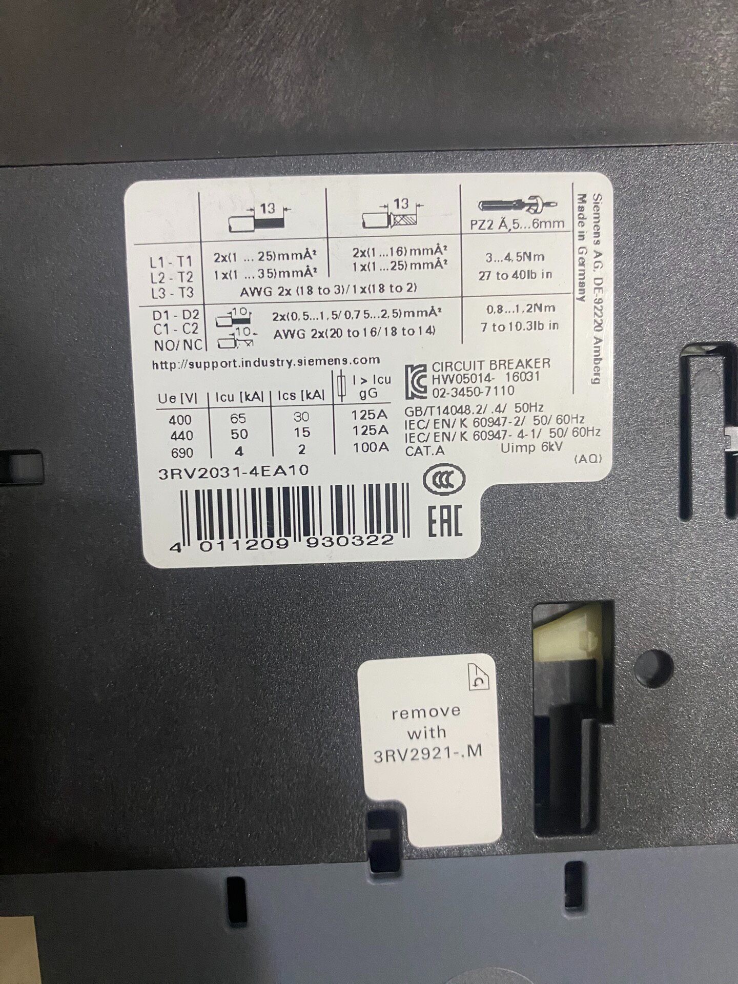 Siemens 3RV2031-4EA10 3RV2 Автомат защиты двигателя 5