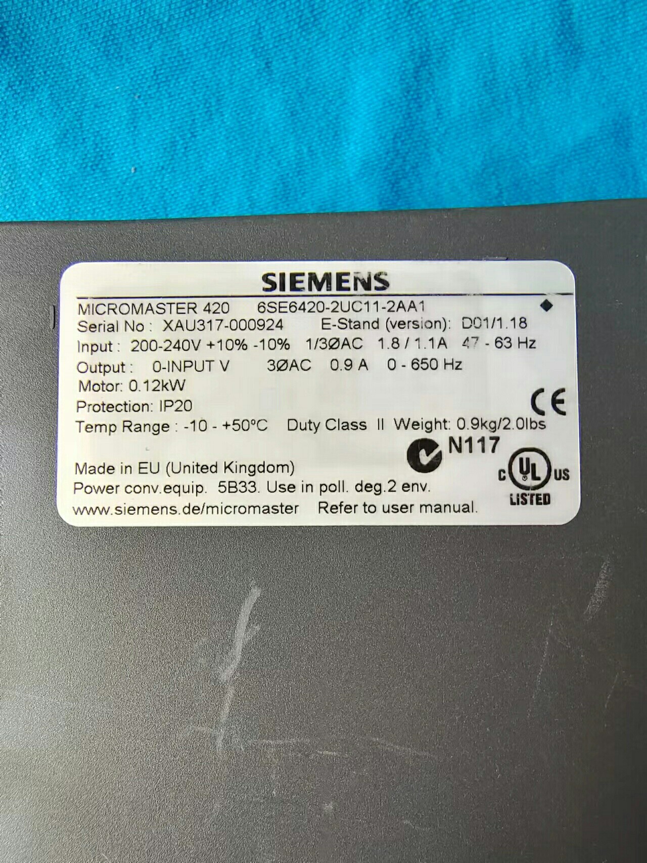Siemens 6SE6420-2UC11-2AA1 MICROMASTER 420 3