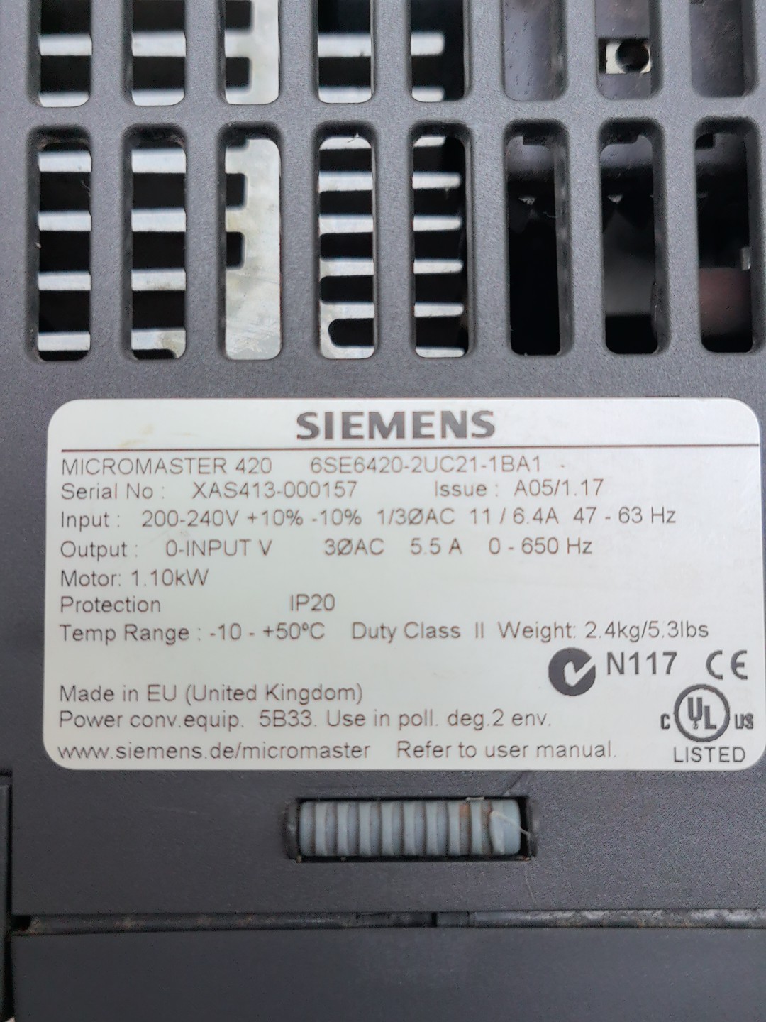 Siemens 6SE6420-2UC21-1BA1 MICROMASTER 420 6