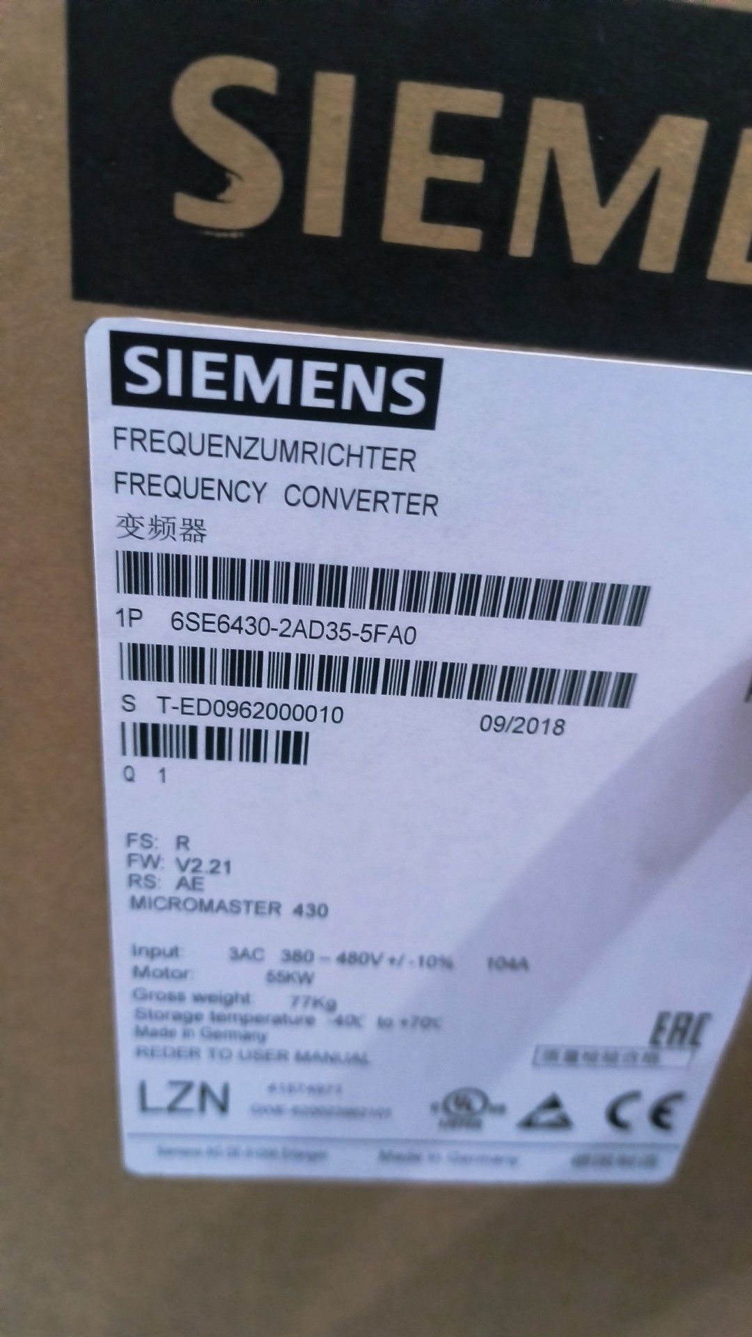 Siemens 6SE6430-2AD35-5FA0 MICROMASTER 430 3