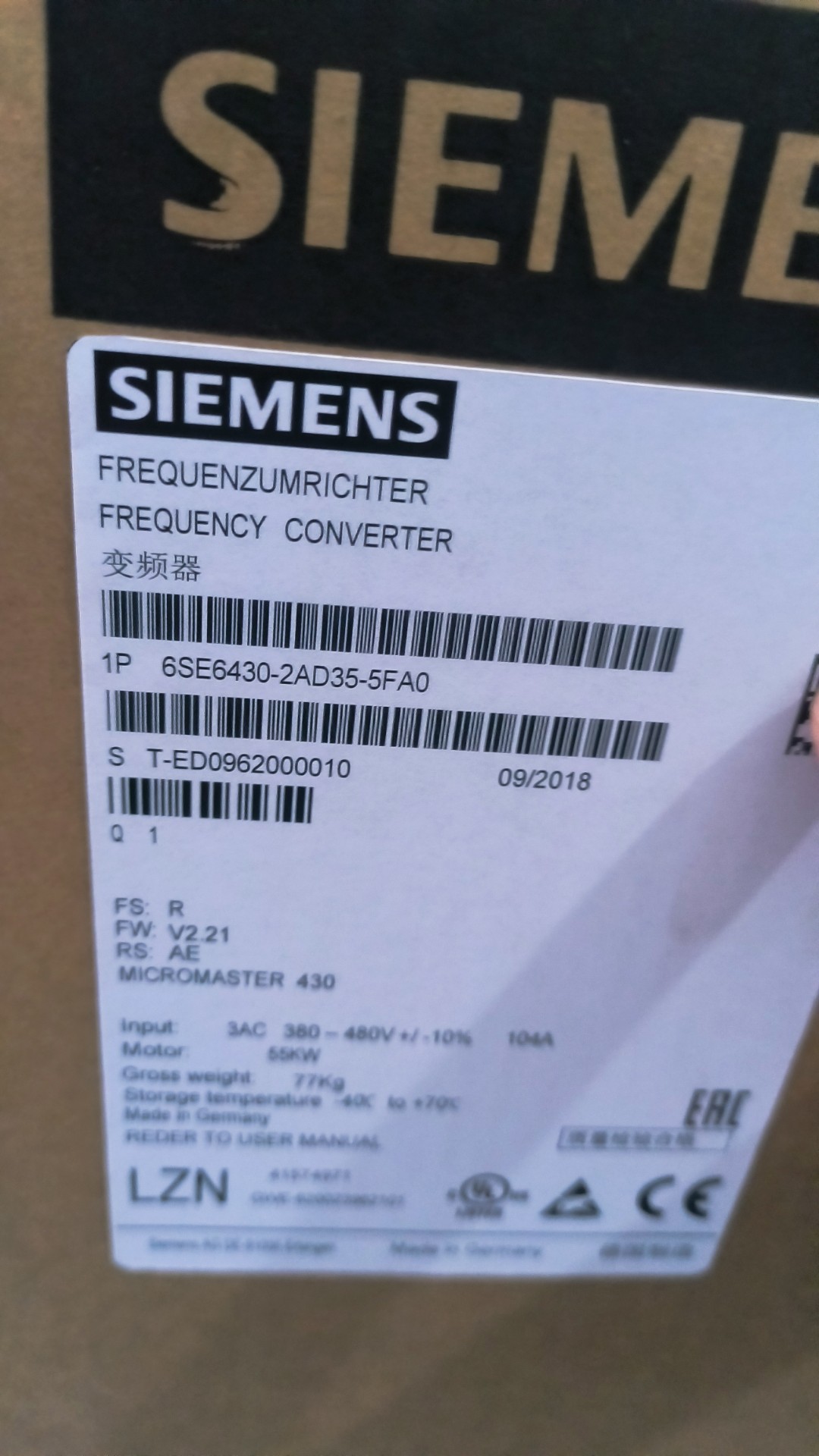 Siemens 6SE6430-2AD35-5FA0 MICROMASTER 430 5