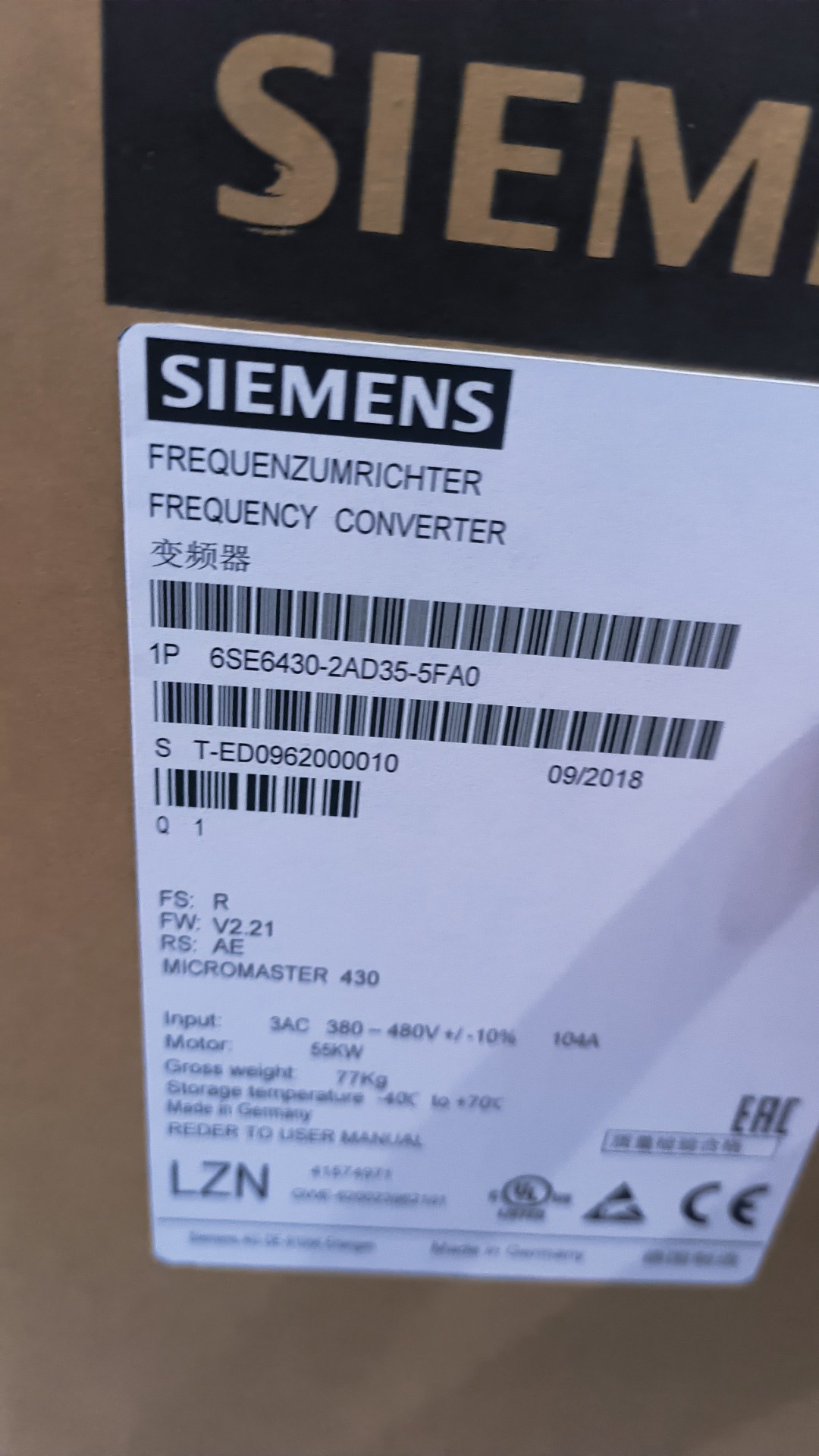 Siemens 6SE6430-2AD35-5FA0 MICROMASTER 430 6