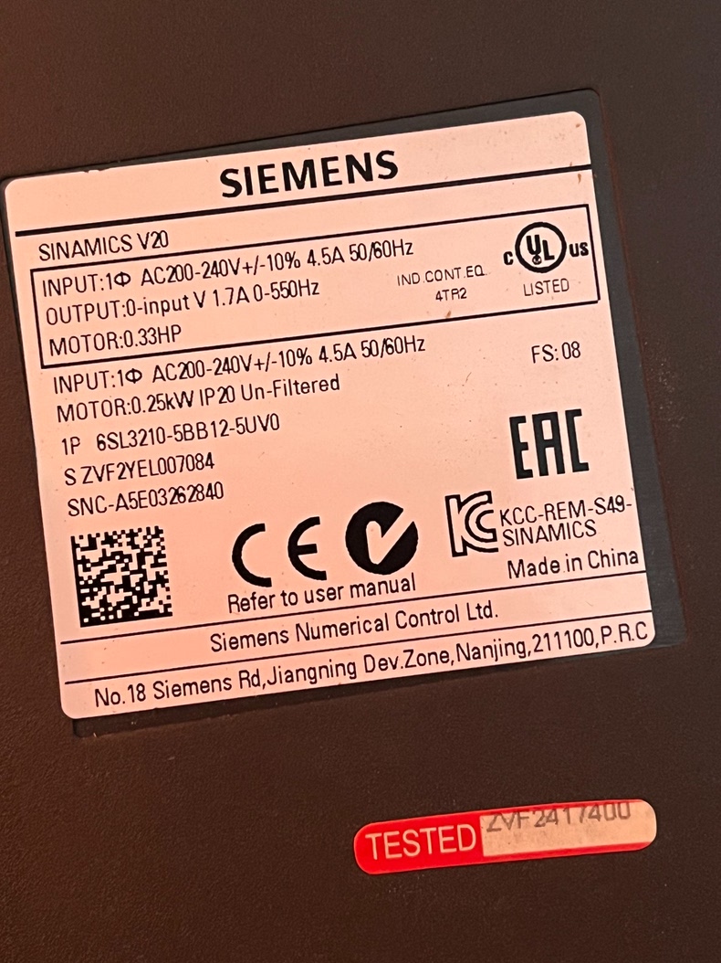 Siemens 6SL3210-5BB12-5UV0 SINAMICS V20 3