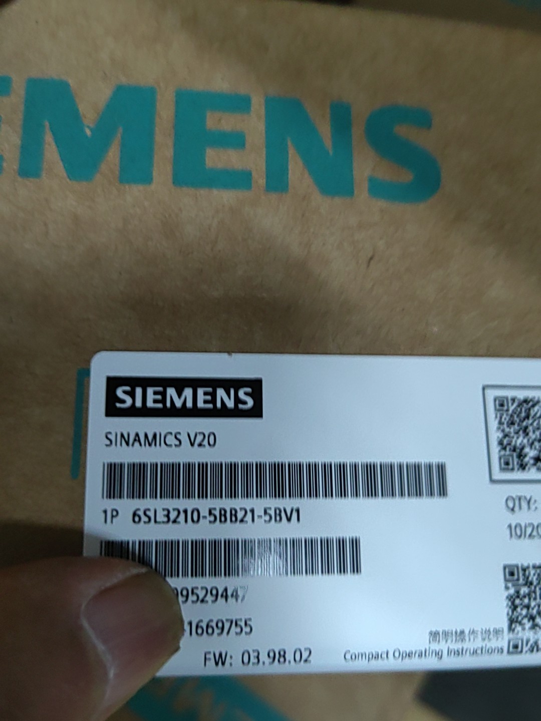 Siemens 6SL3210-5BB21-5BV1 SINAMICS V20