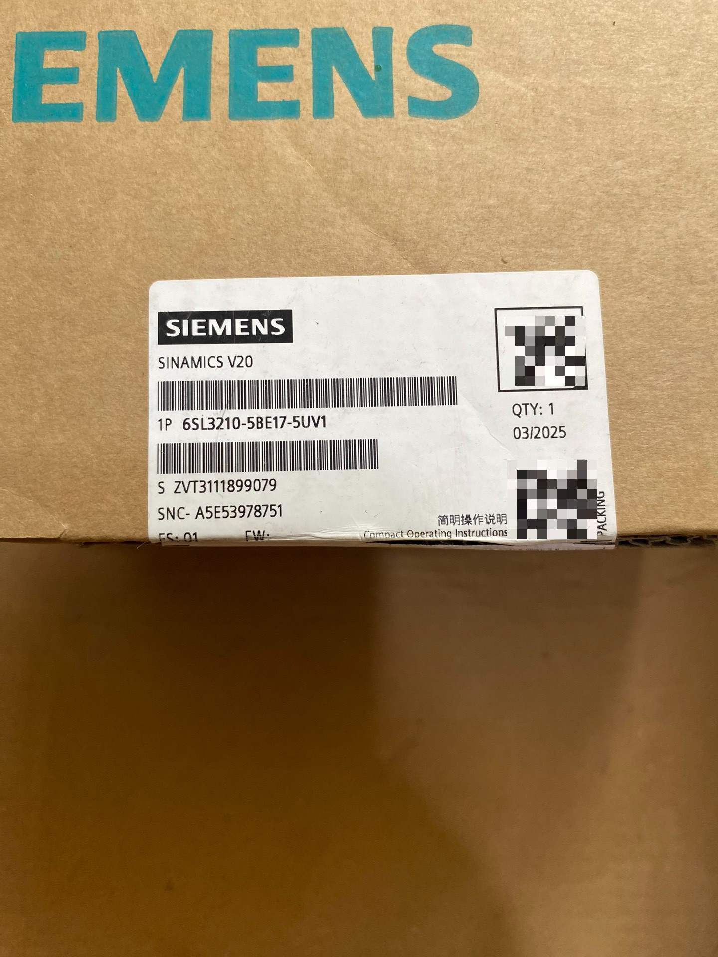 Siemens 6SL3210-5BE17-5UV1 SINAMICS V20 2