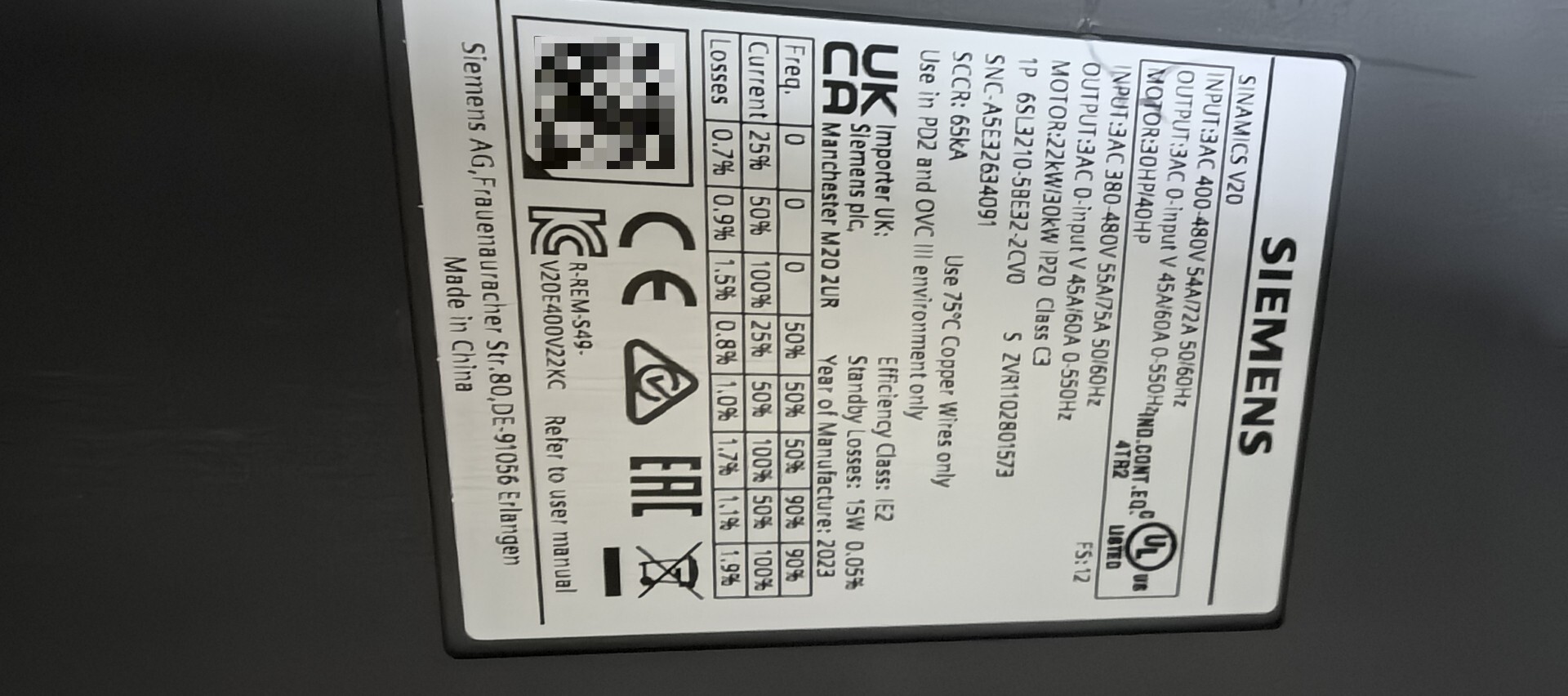 Siemens 6SL3210-5BE32-2CV0 SINAMICS V20 2