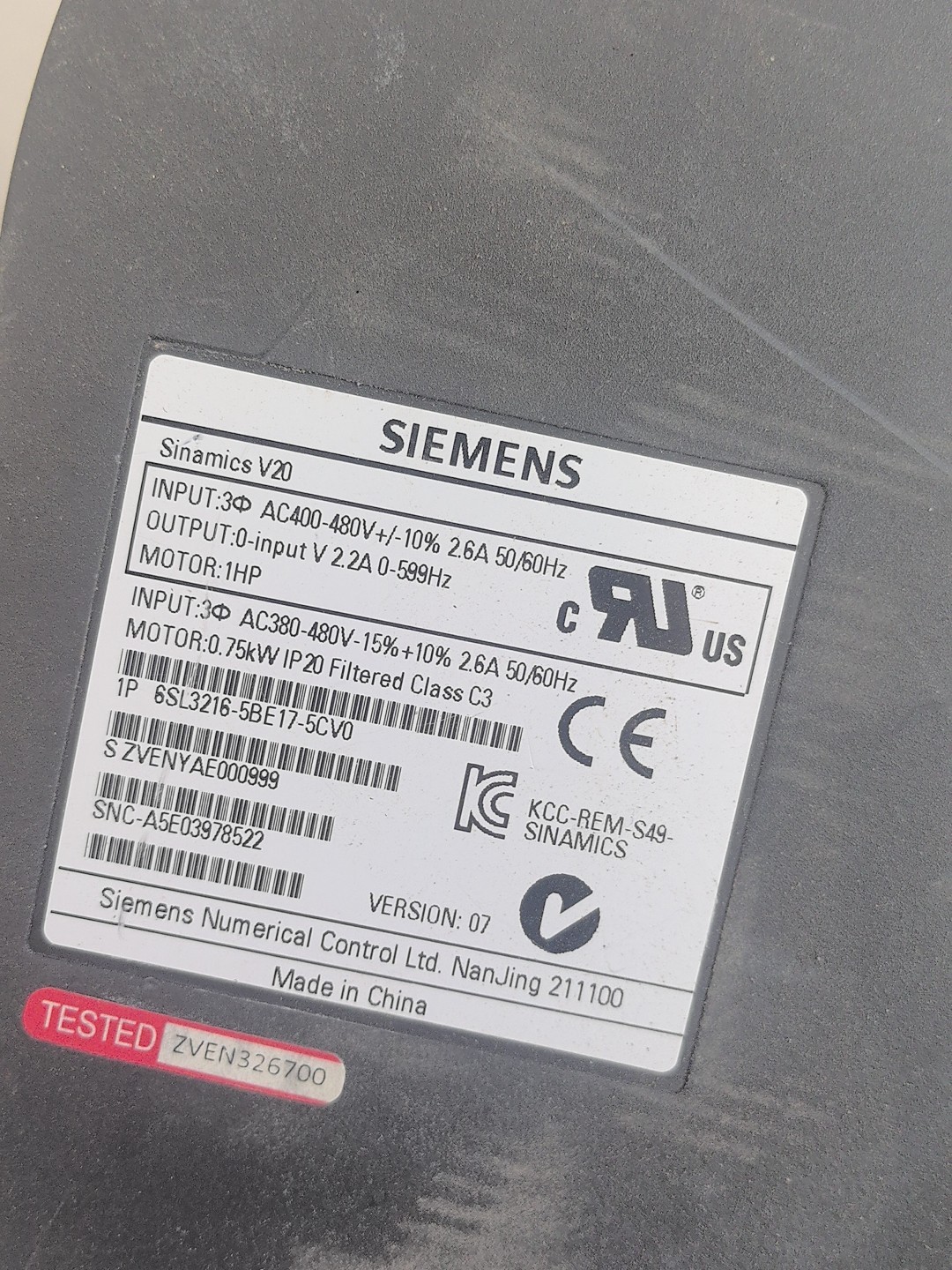 Siemens 6SL3216-5BE17-5CV0 SINAMICS V20 5