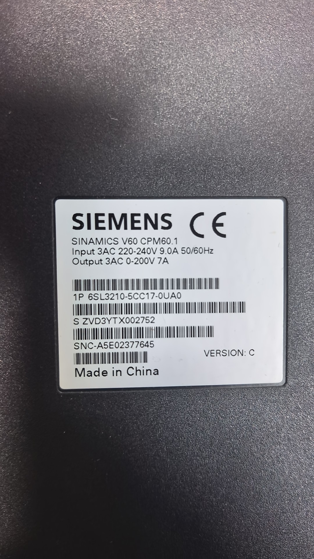 Siemens 6SL3210-5CC17-0UA0 SINAMICS V60 3