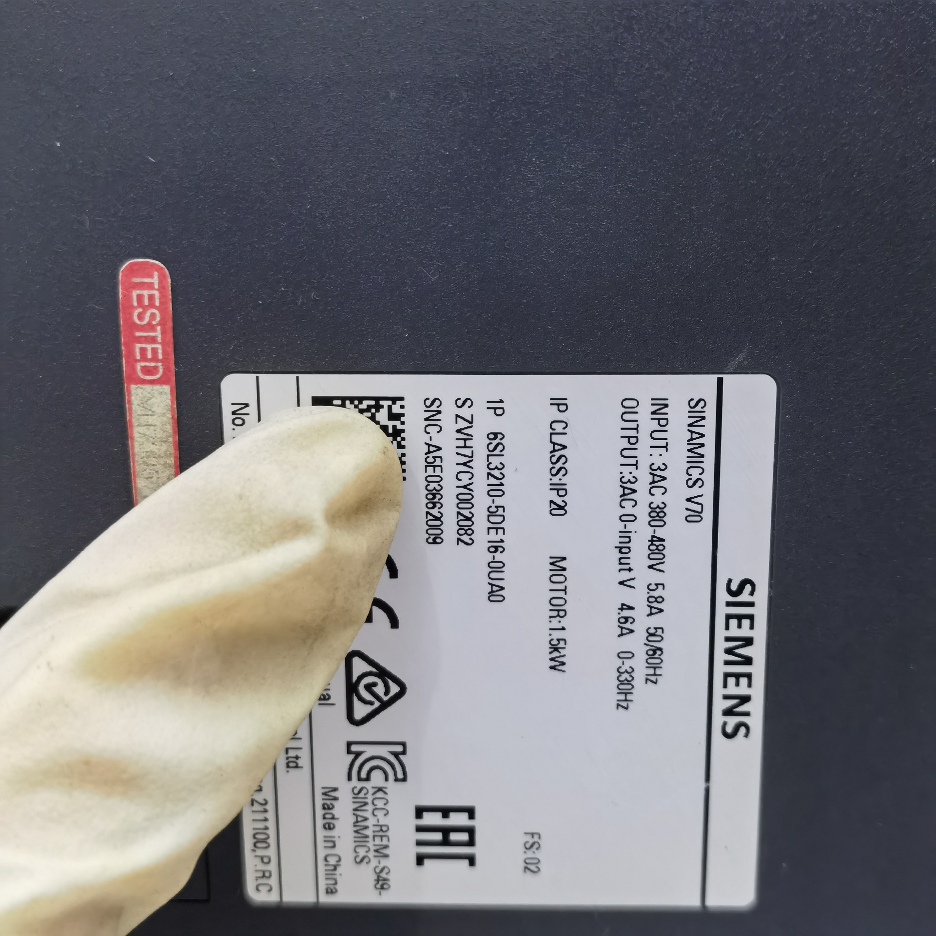 Siemens 6SL3210-5DE16-0UA0 SINAMICS V70 3