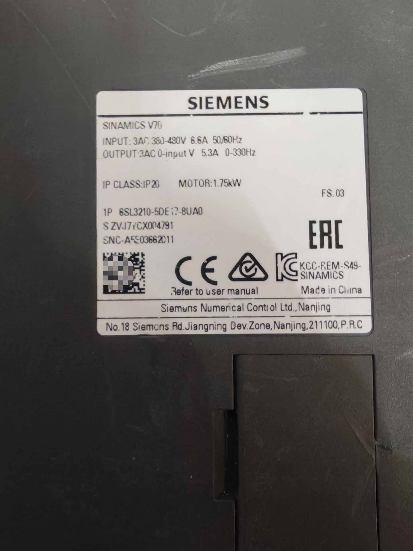Siemens 6SL3210-5DE17-8UA0 SINAMICS V70 6