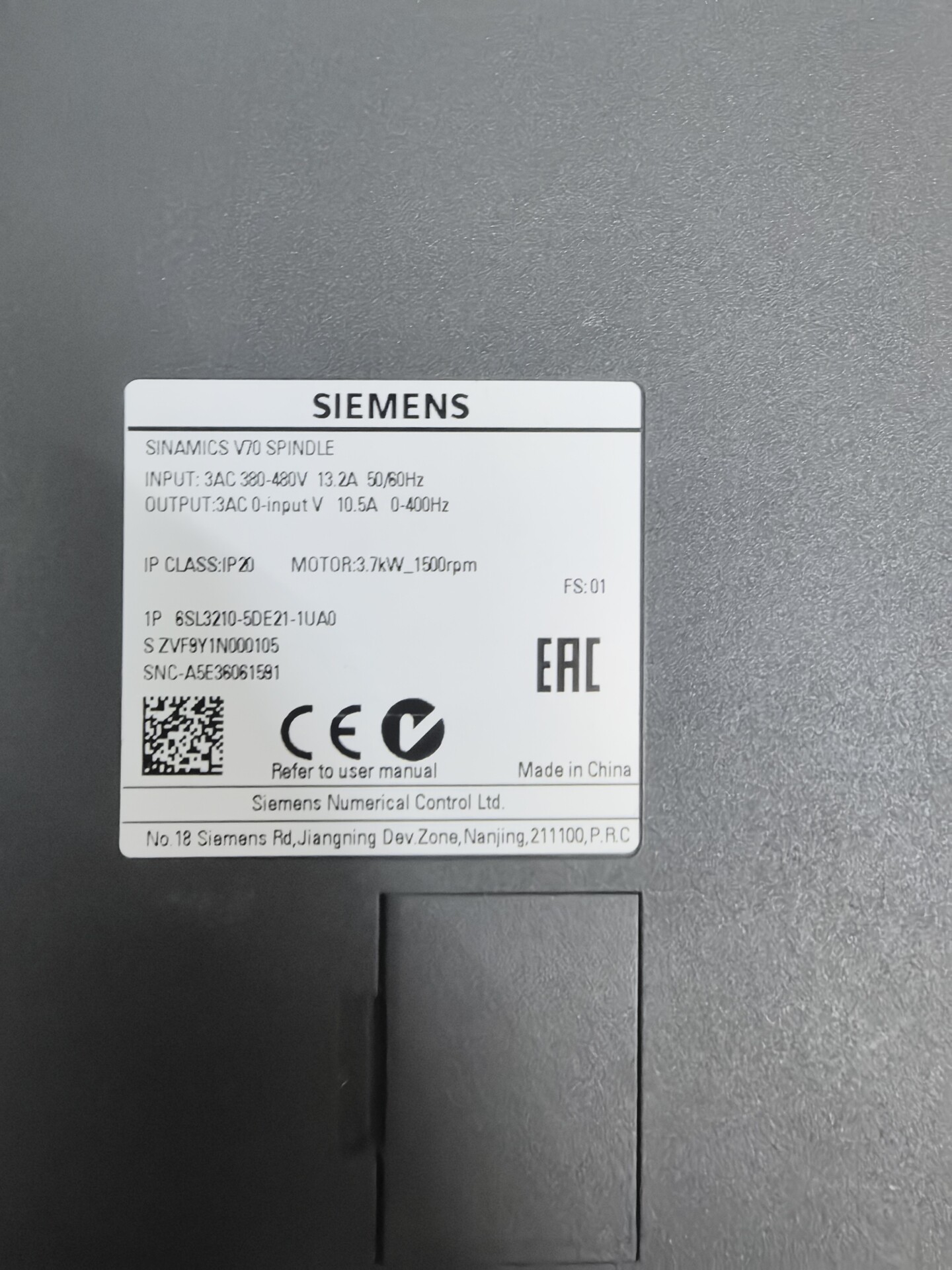Siemens 6SL3210-5DE21-1UA0 SINAMICS V70 6
