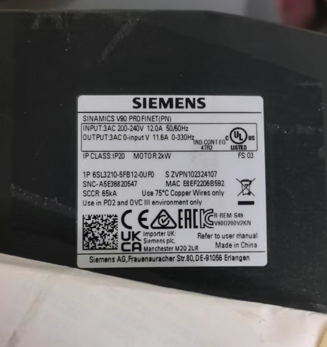 Siemens 6SL3210-5FB12-0UF0 SINAMICS V90 6