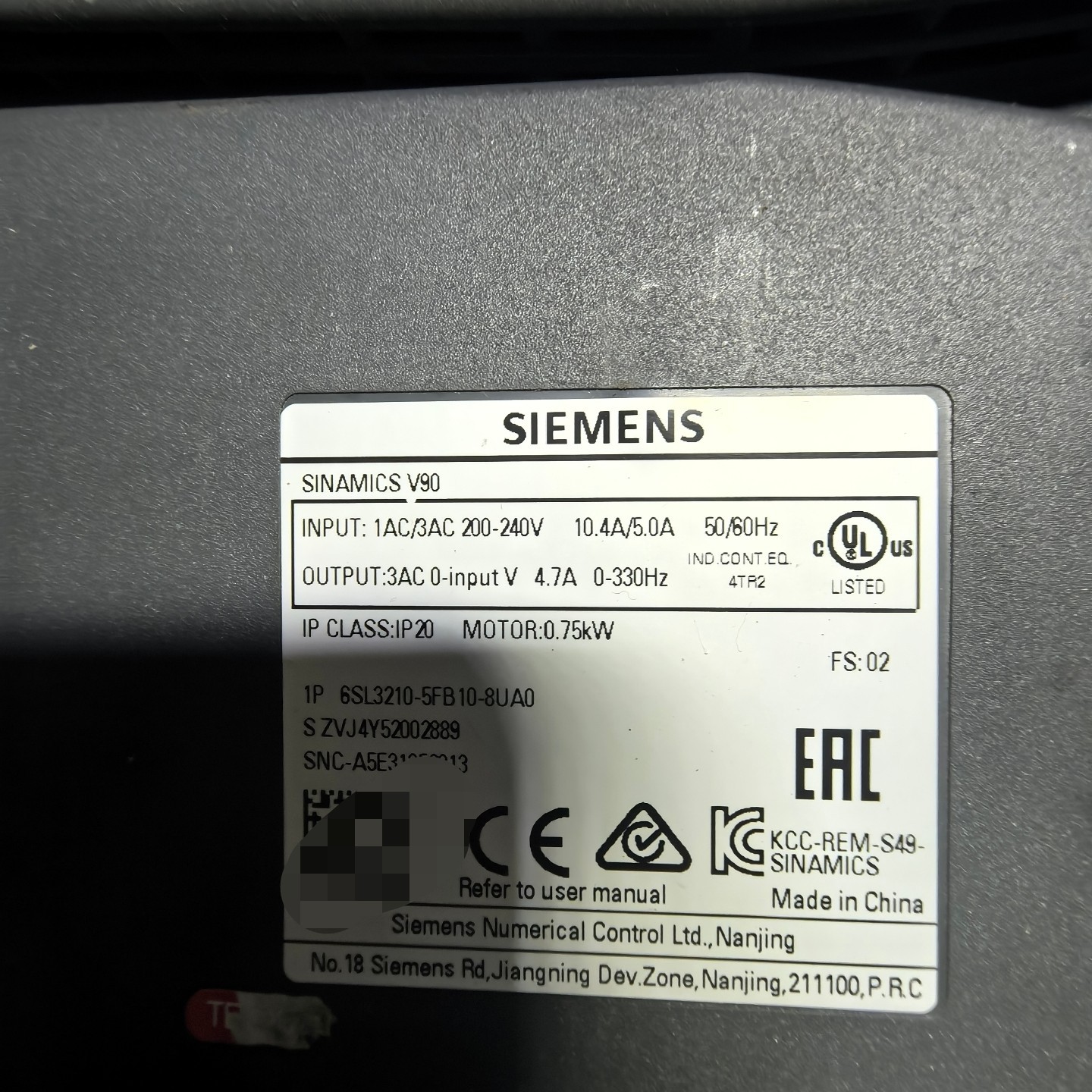 Siemens 6SL3210-5FB10-8UA0 SINAMICS V90 3