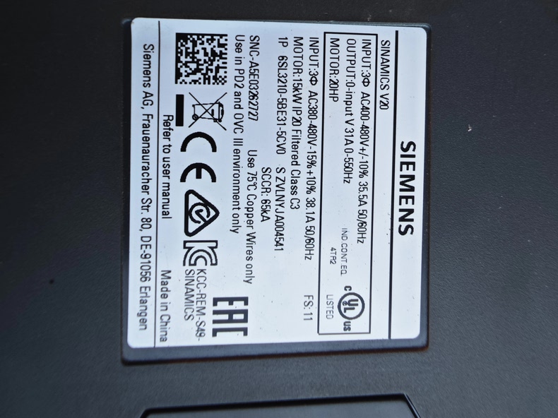 Siemens 6SL3210-5BE31-5CV0 SINAMICS V20 8