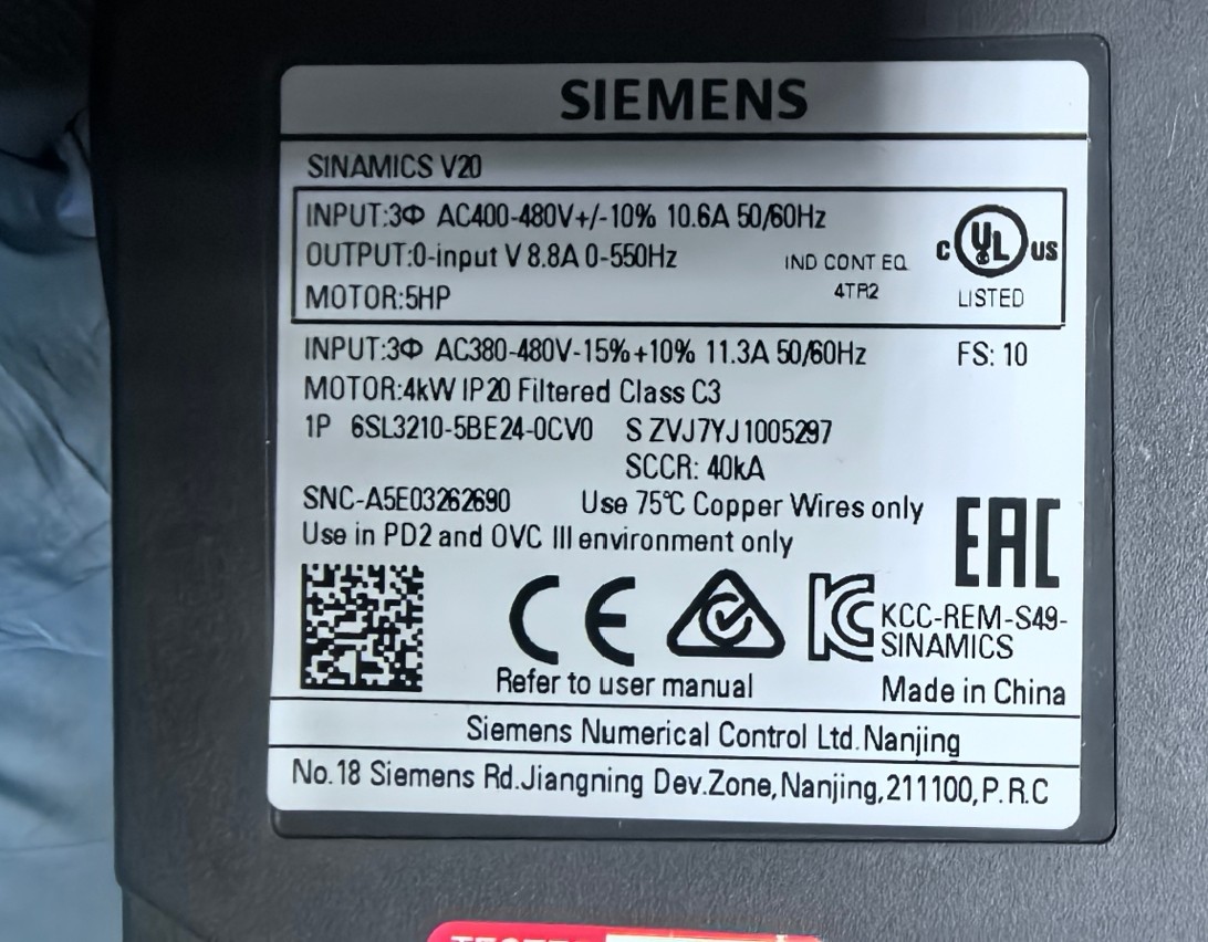 Siemens 6SL3210-5BE24-0CV0 SINAMICS V20 3