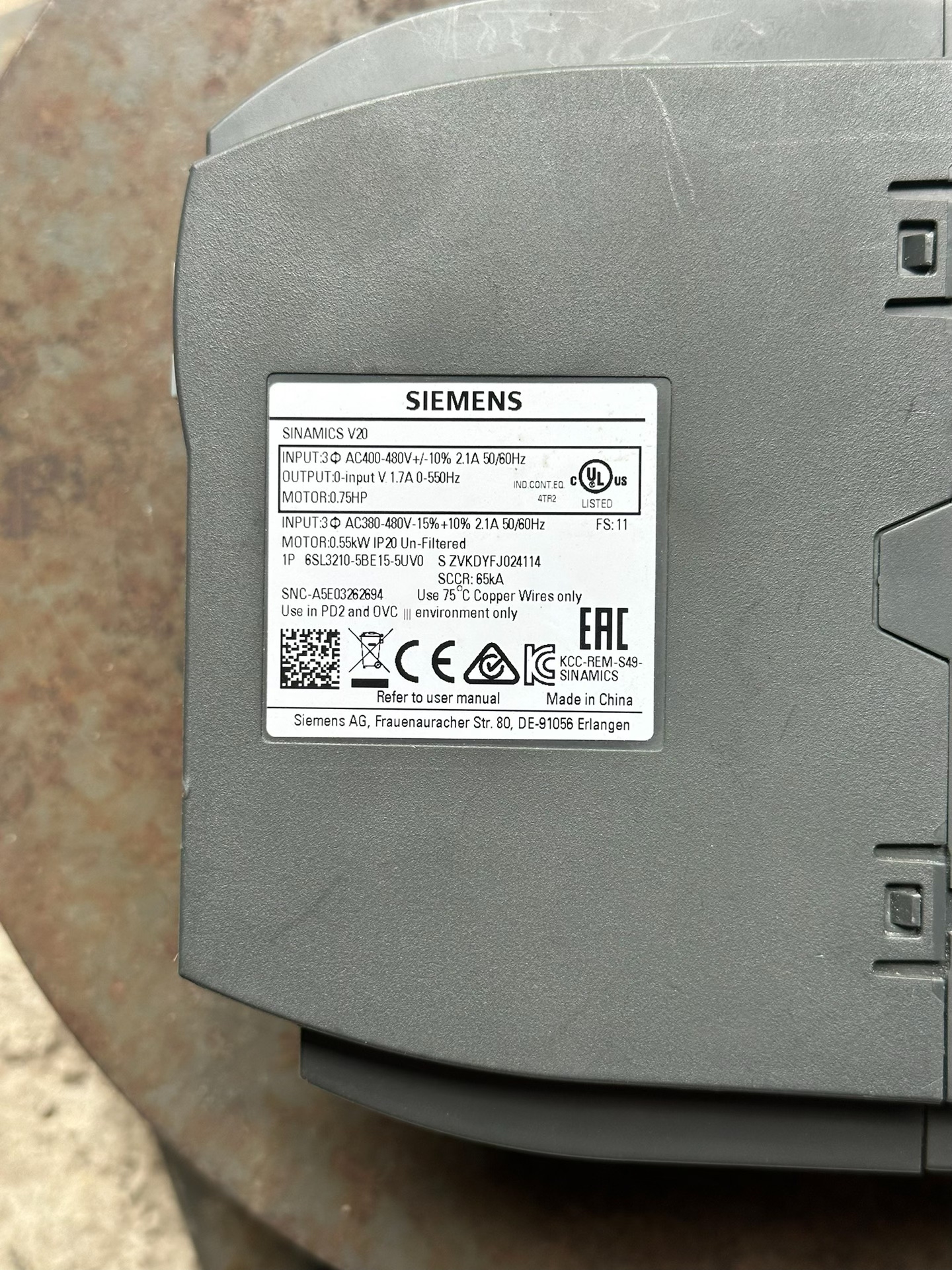 Siemens 6SL3210-5BE15-5UV0 SINAMICS V20 3