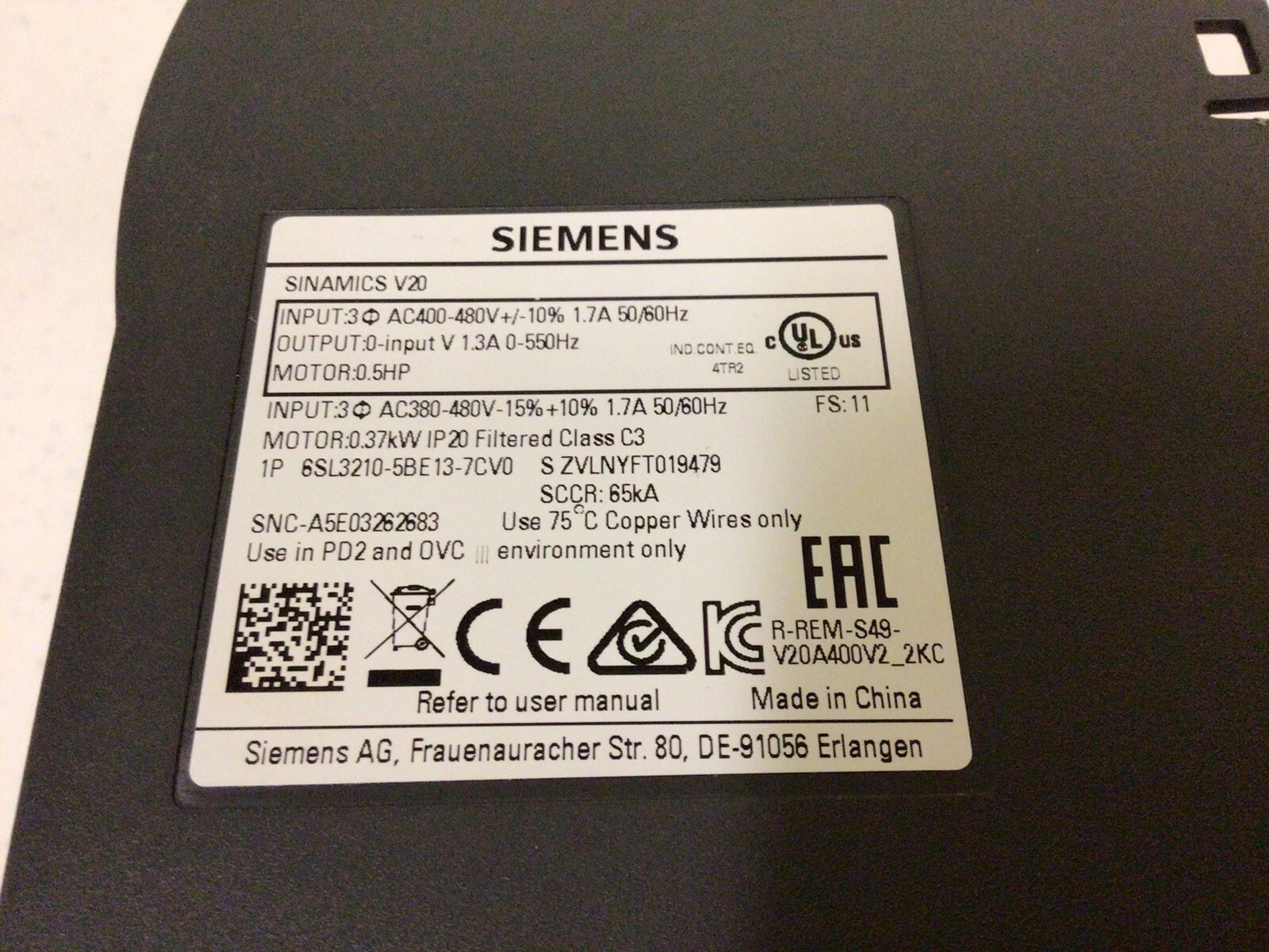 Siemens 6SL3210-5BE13-7CV0 SINAMICS V20 2