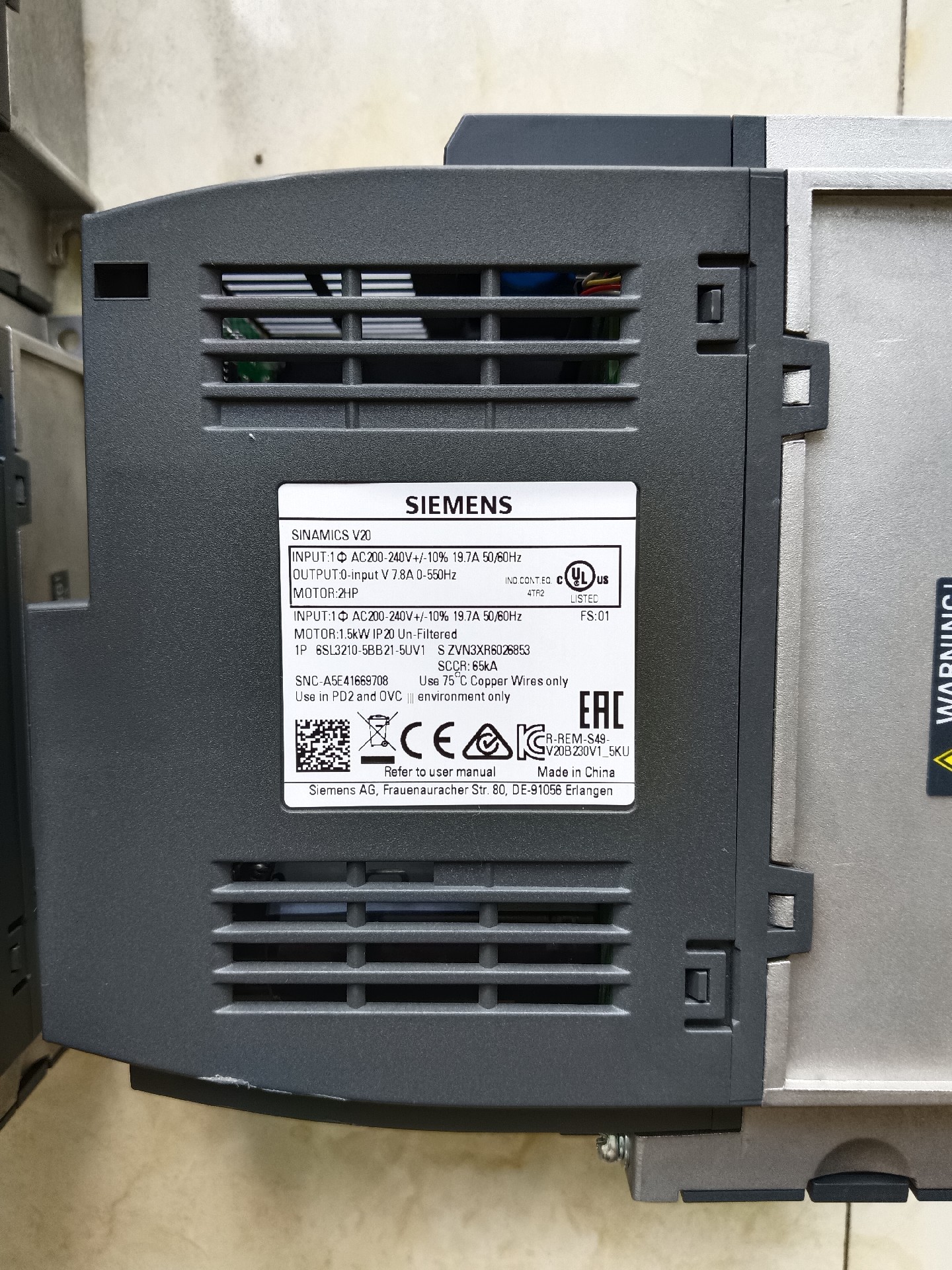 Siemens 6SL3210-5BB21-5UV1 SINAMICS V20 3