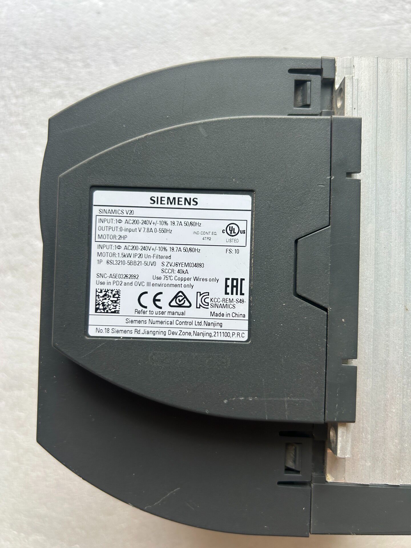 Siemens 6SL3210-5BB21-5UV0 SINAMICS V20 2
