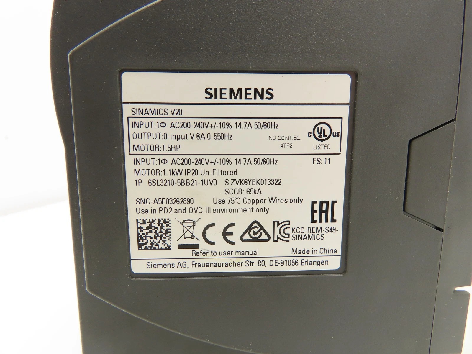 Siemens 6SL3210-5BB21-1UV0 SINAMICS V20 2