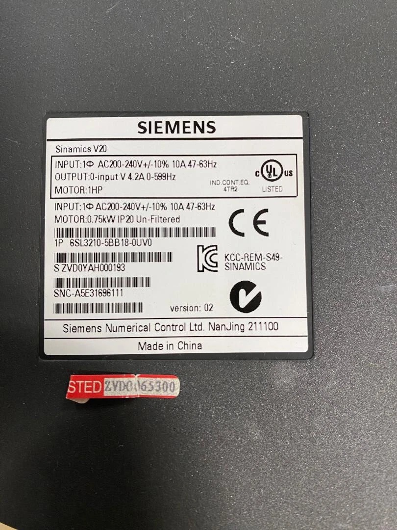 Siemens 6SL3210-5BB18-0UV0 SINAMICS V20 3