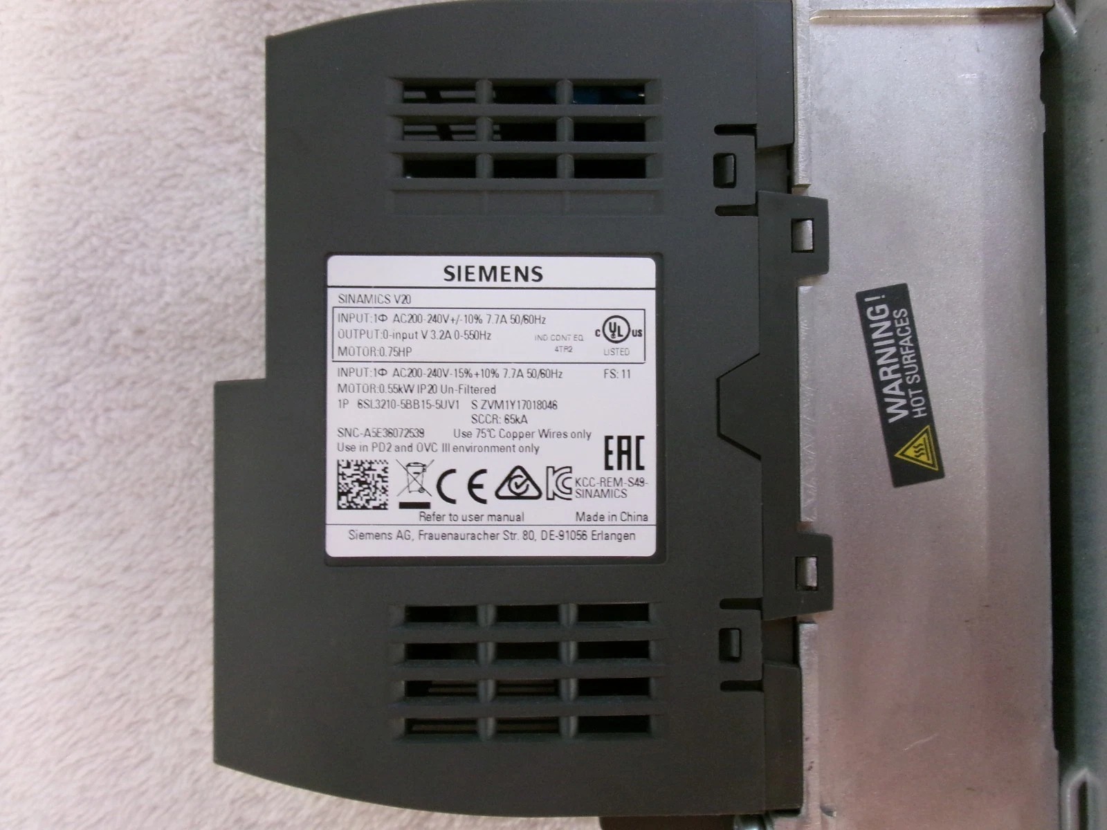 Siemens 6SL3210-5BB15-5UV1 SINAMICS V20 2