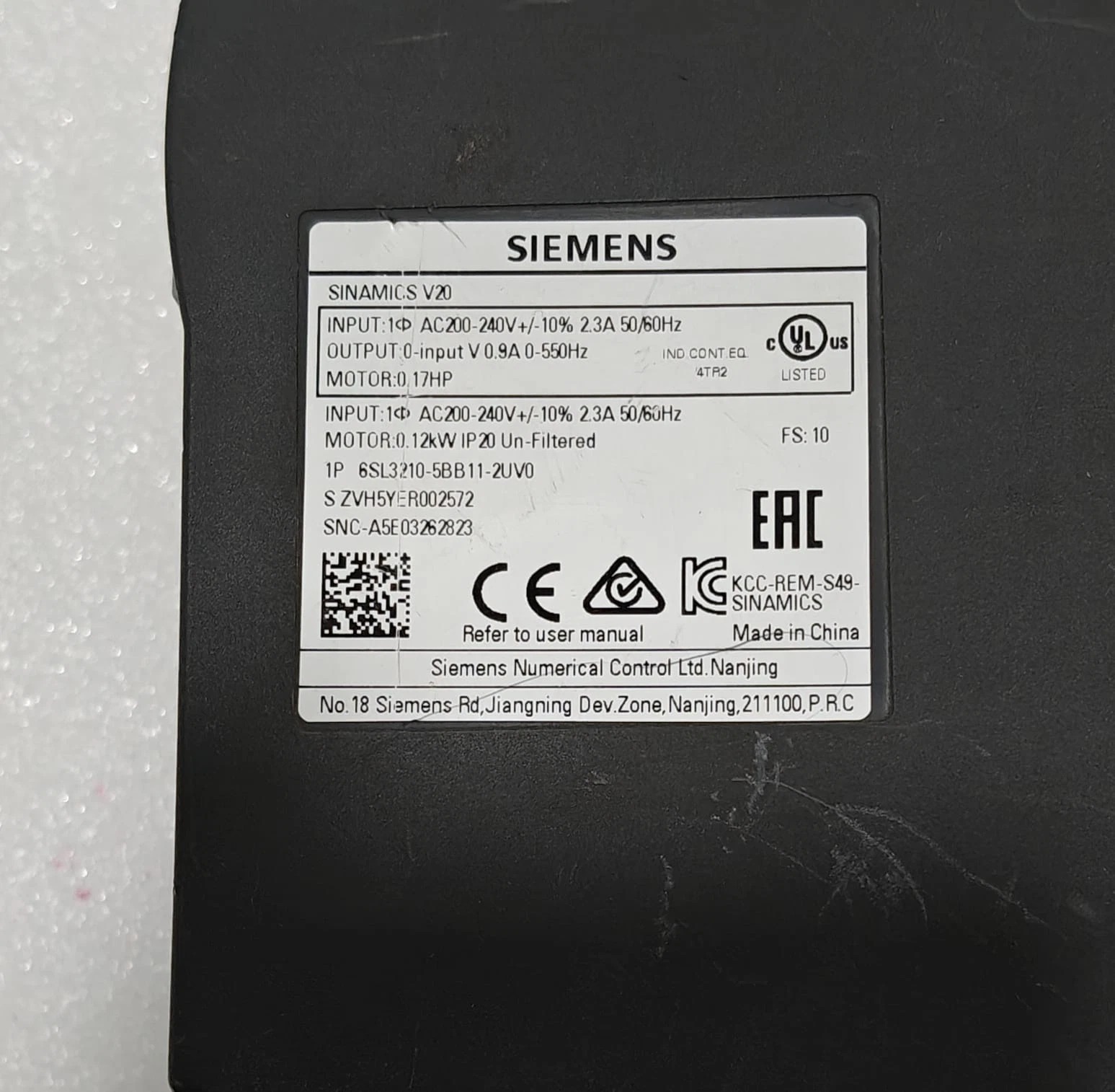 Siemens 6SL3210-5BB11-2UV0 SINAMICS V20 4