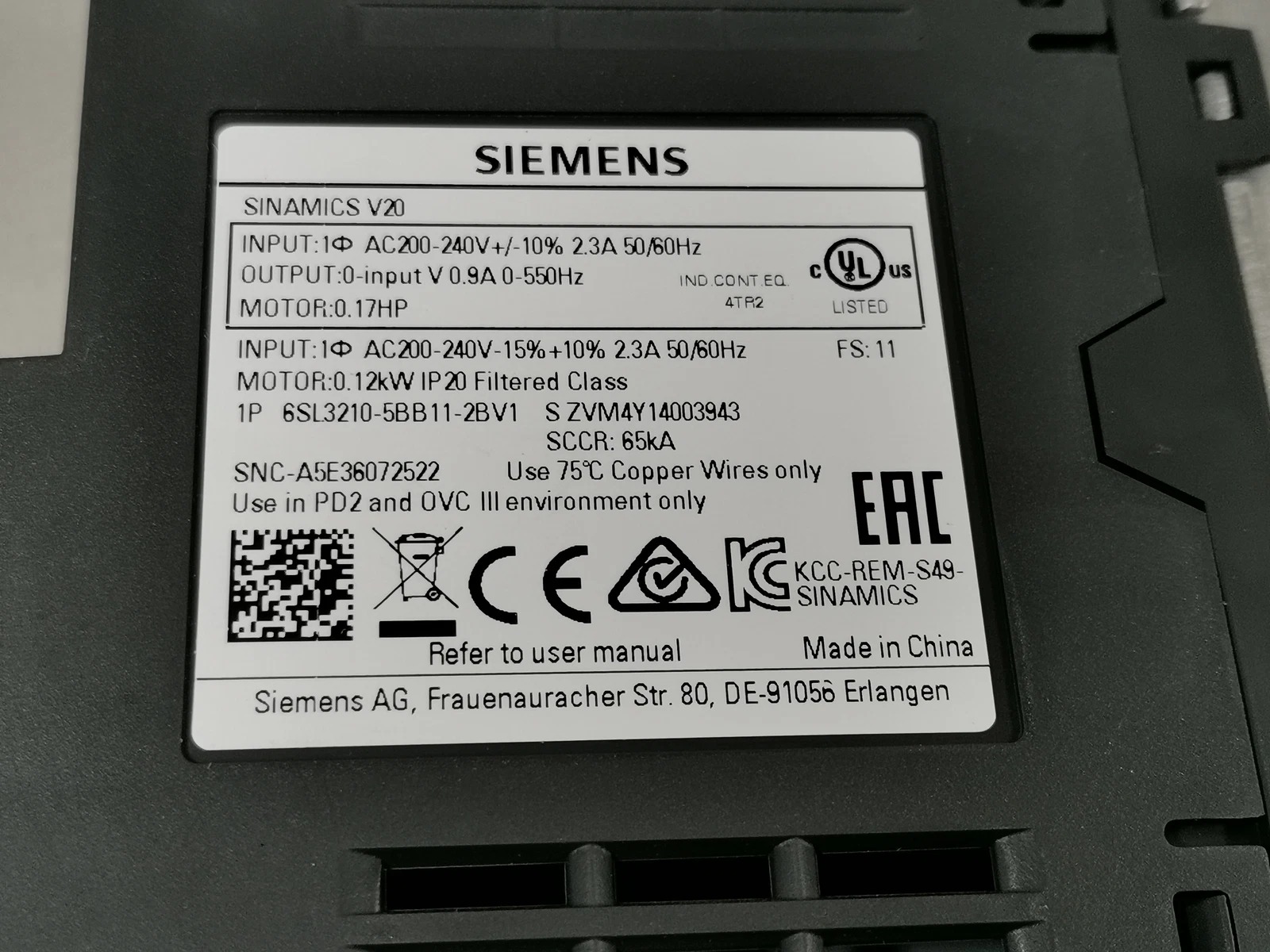 Siemens 6SL3210-5BB11-2BV1 SINAMICS V20 4