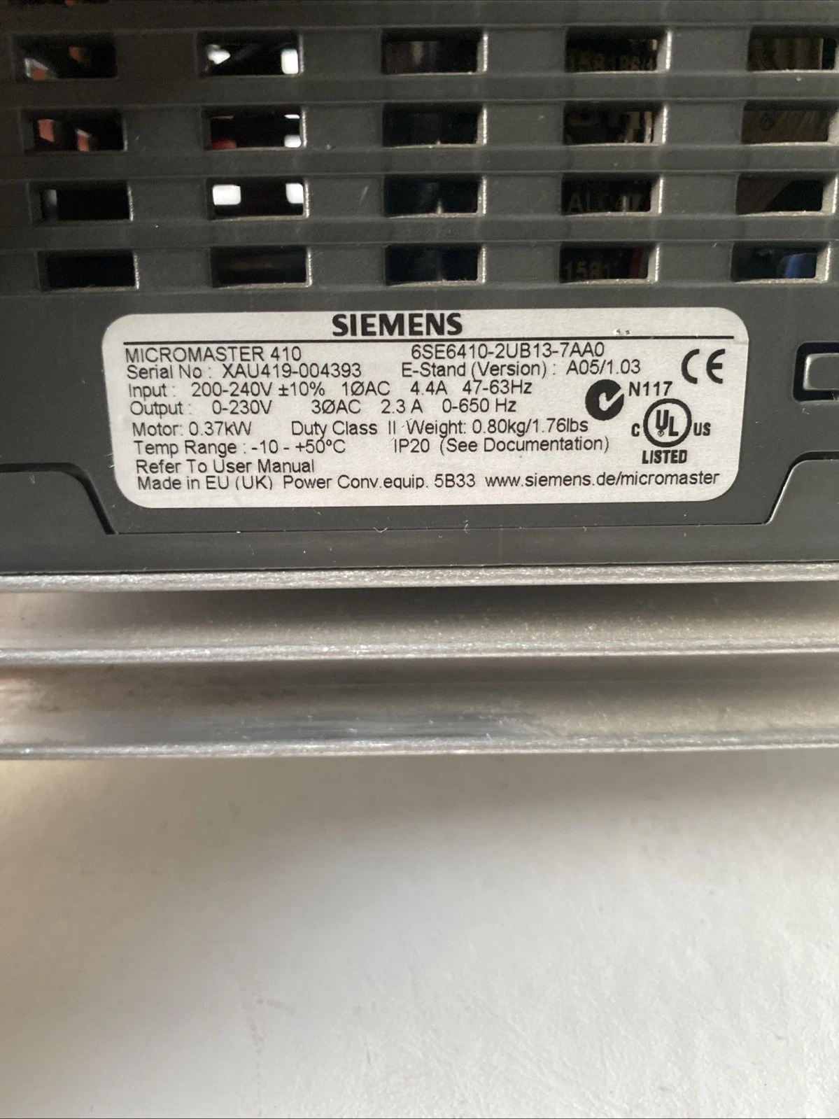 Siemens 6SE6410-2UB13-7AA0 MICROMASTER 410 4