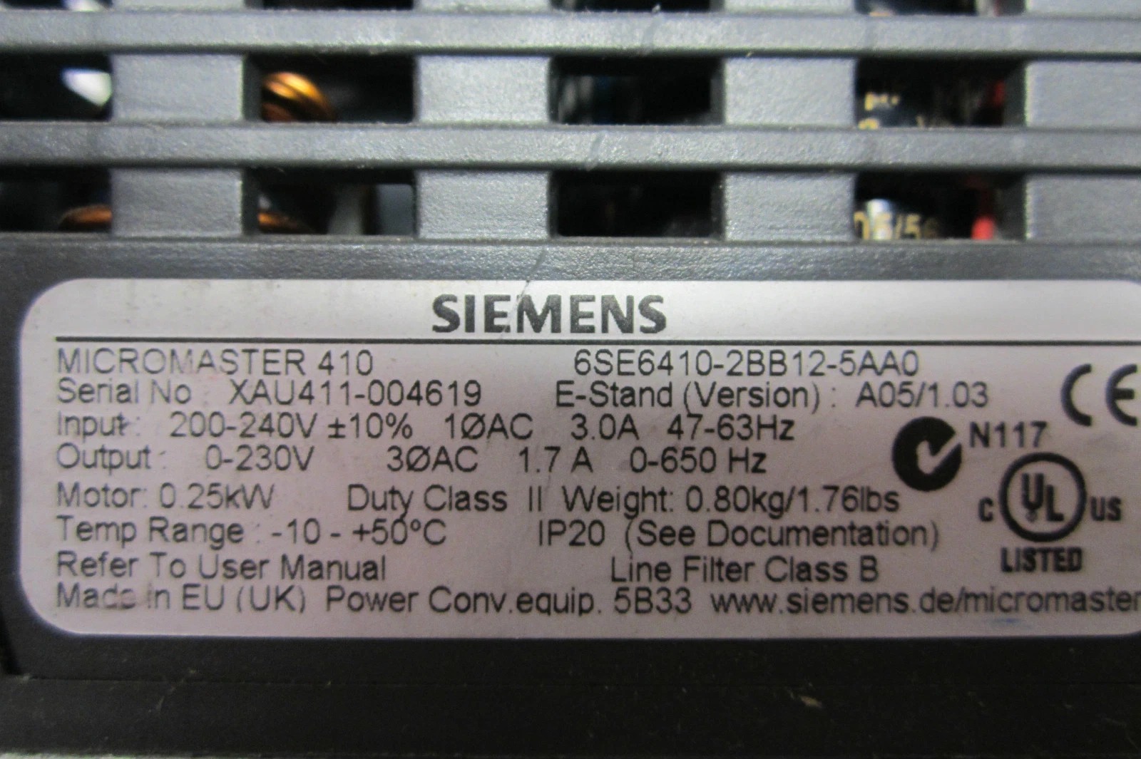 Siemens 6SE6410-2BB12-5AA0 MICROMASTER 410 2