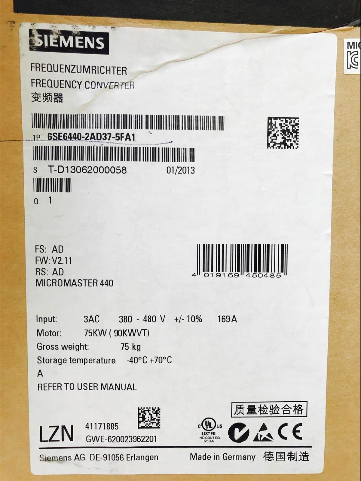 Siemens 6SE6440-2AD37-5FA1 MICROMASTER 440