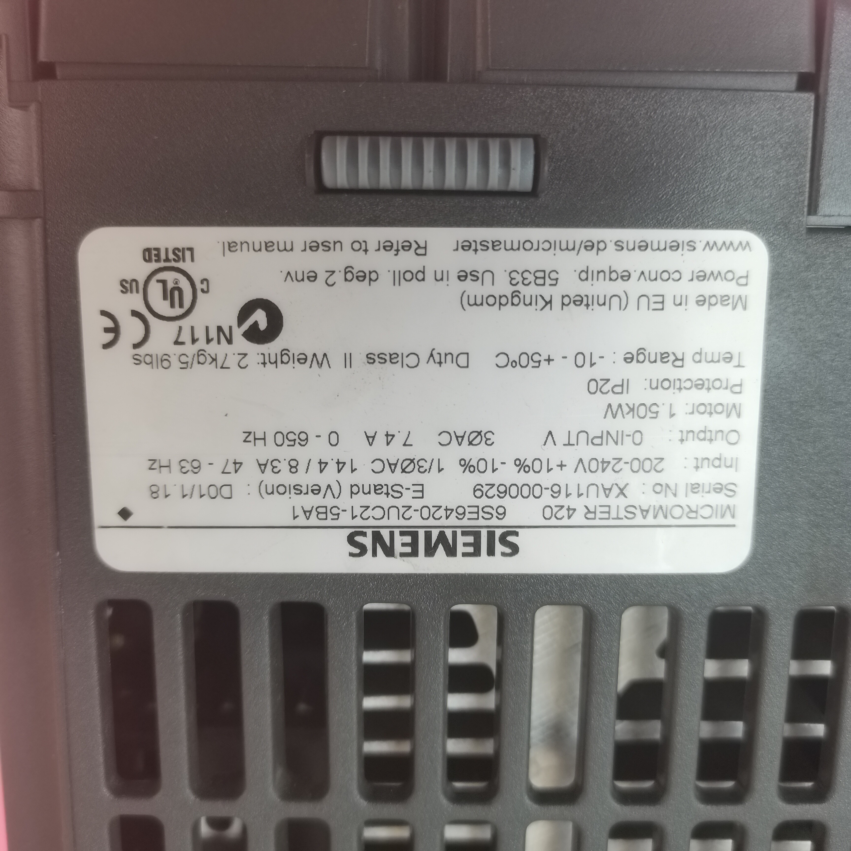 Siemens 6SE6420-2UC21-5BA1 MICROMASTER 420 2