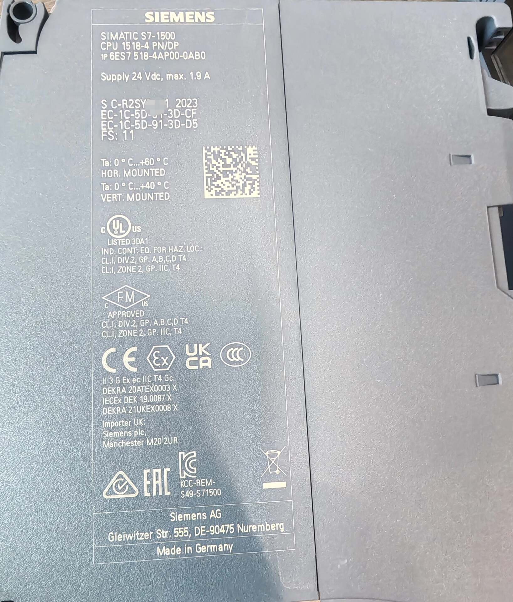Siemens 6ES7518-4AP00-0AB0 CPU 1518-4 PN 5