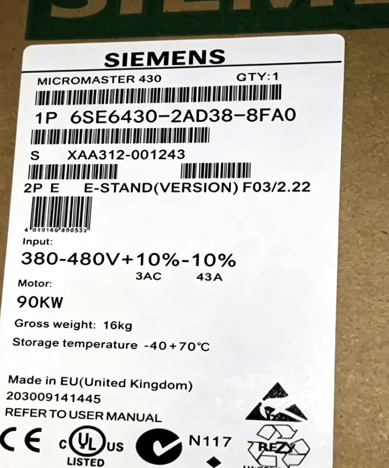 Siemens 6SE6430-2AD38-8FA0 MICROMASTER 430