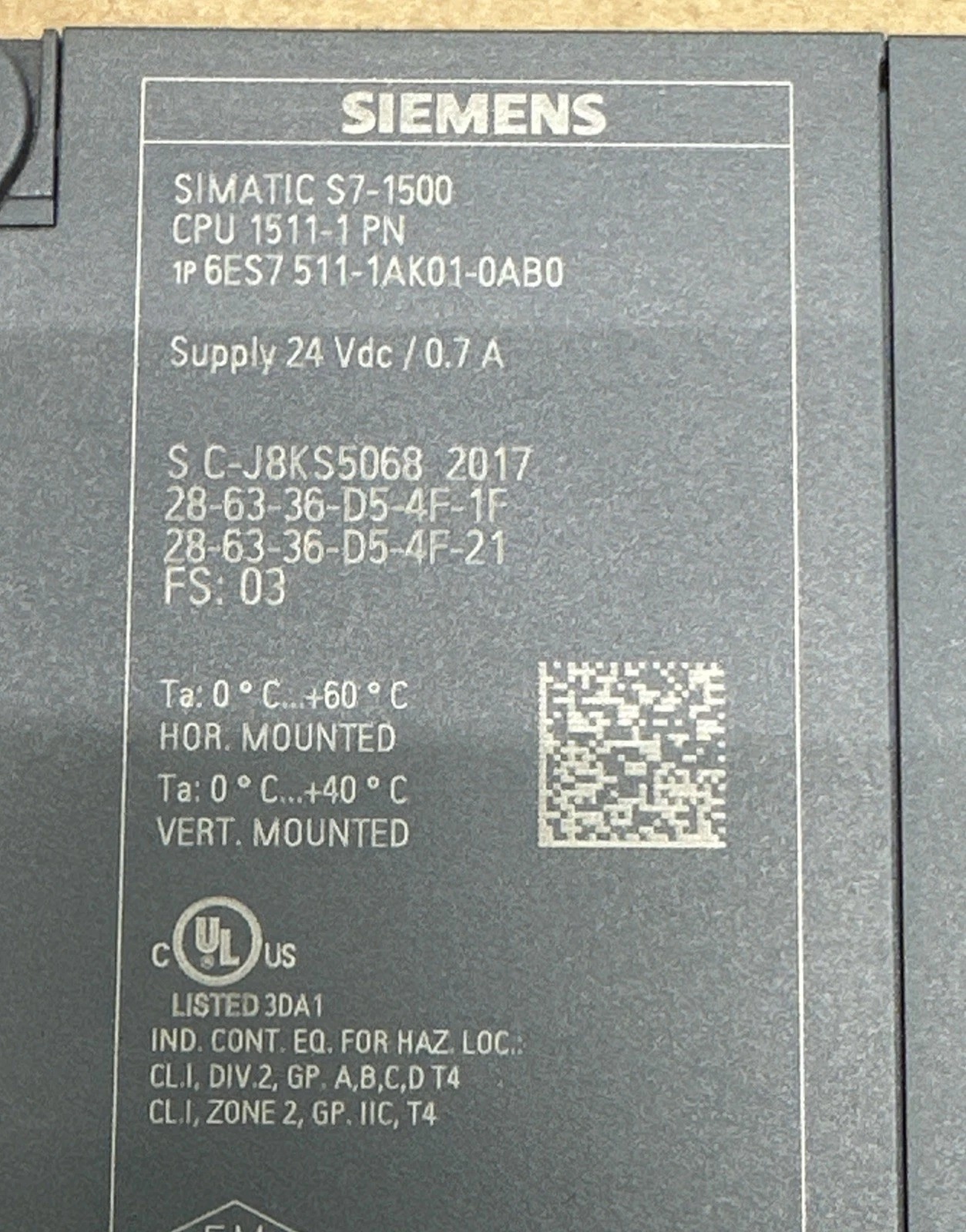 Siemens 6ES7511-1AK01-0AB0 CPU 1511-1 PN SIMATIC S7-1500 Центральный процессор 3